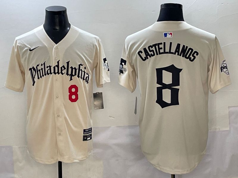 Men 2025 Philadelphia Phillies #8 Castellanos Cream Five generations Joint Name Nike MLB Jersey style 3->philadelphia phillies->MLB Jersey